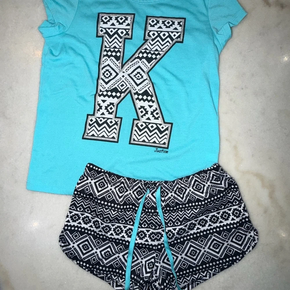 Justice Girls Aqua Blue and Black Aztec Pajama Set